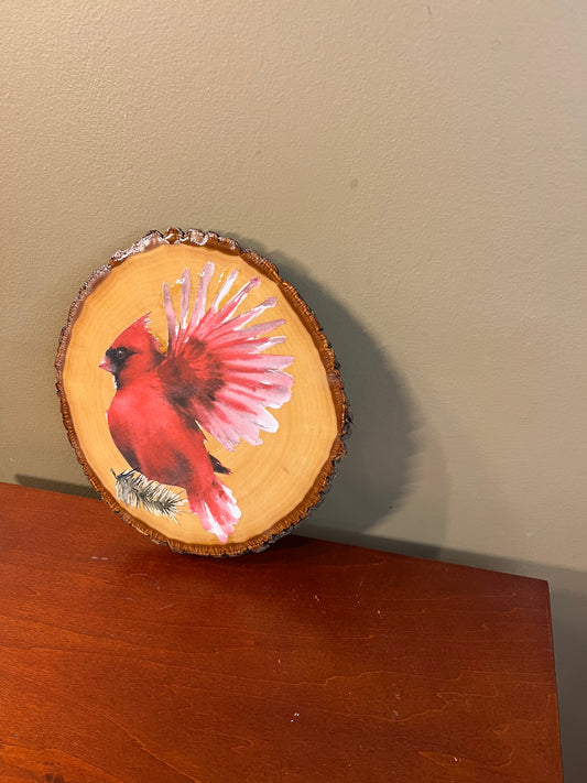 Log slice cardinal wall decor