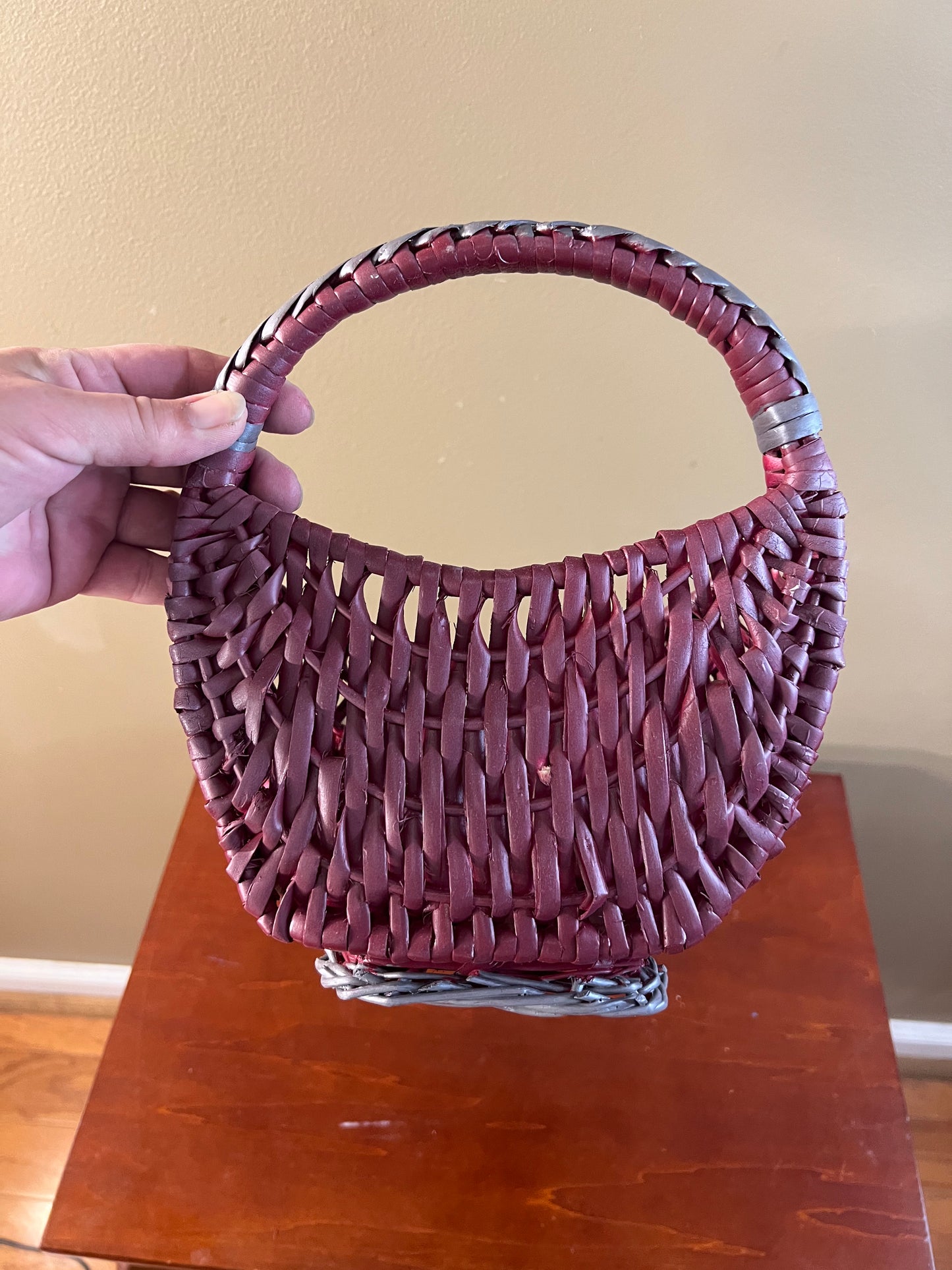 Small burgundy hanging basket