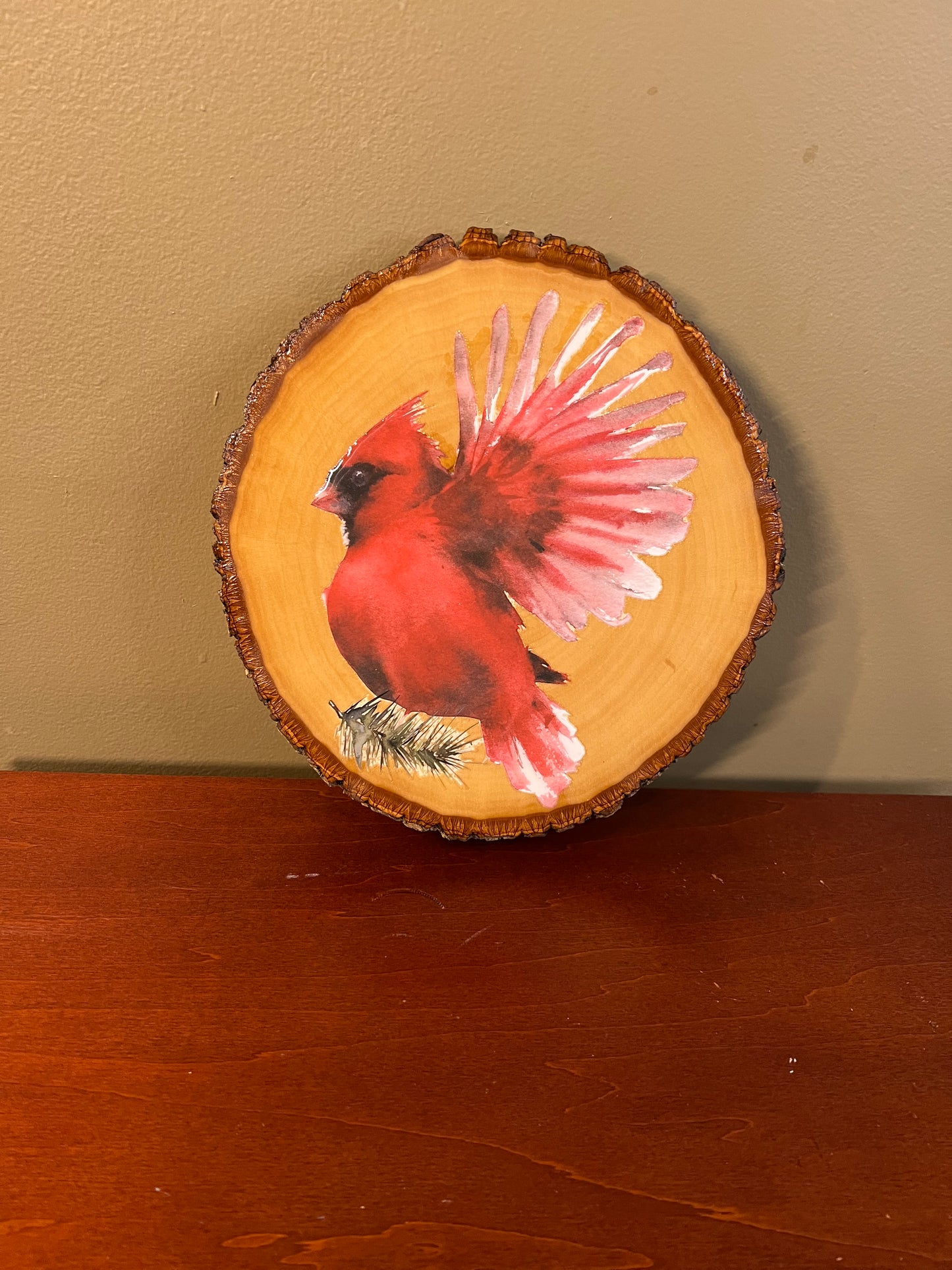 Log slice cardinal wall decor