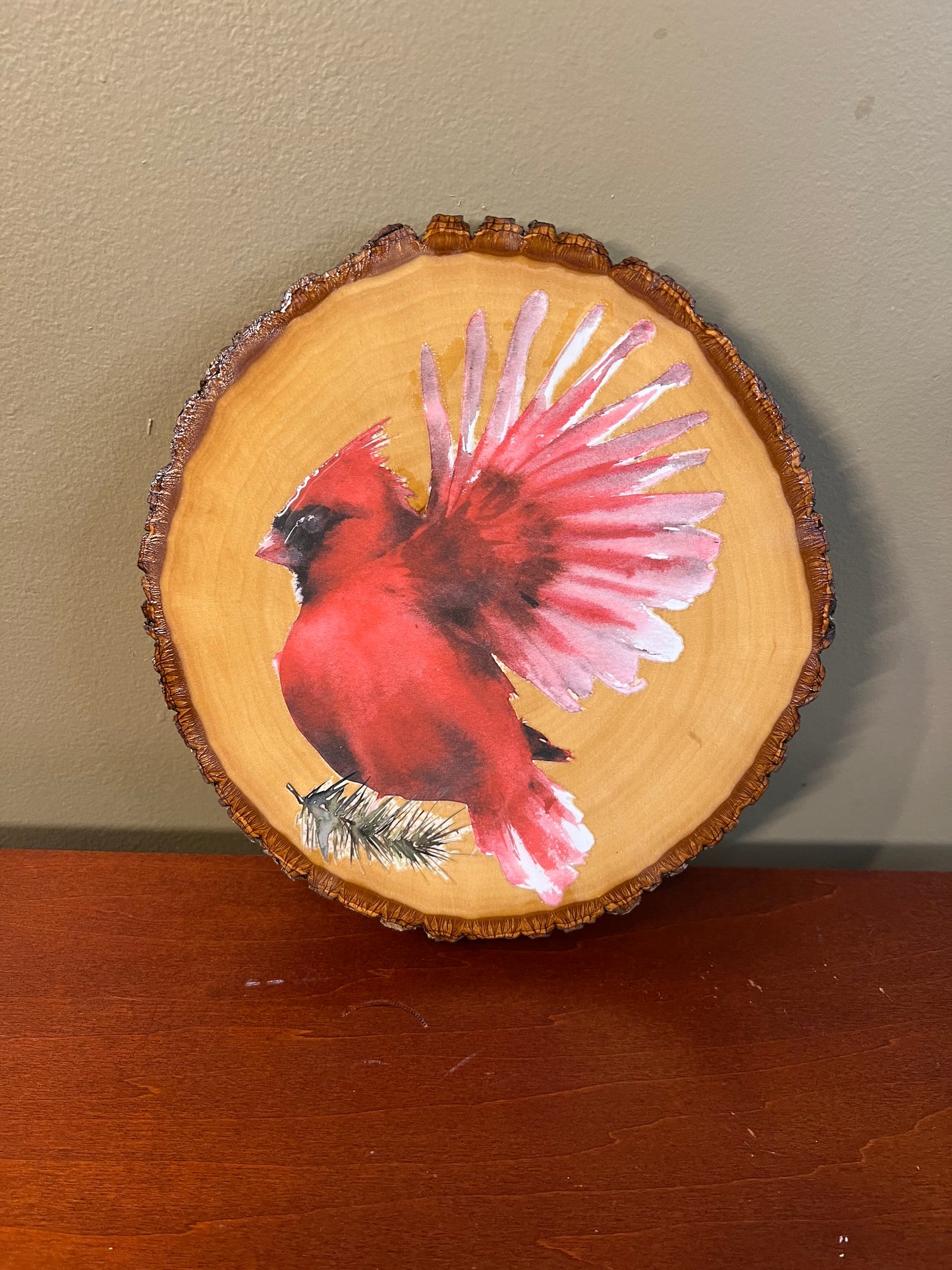 Log slice cardinal wall decor