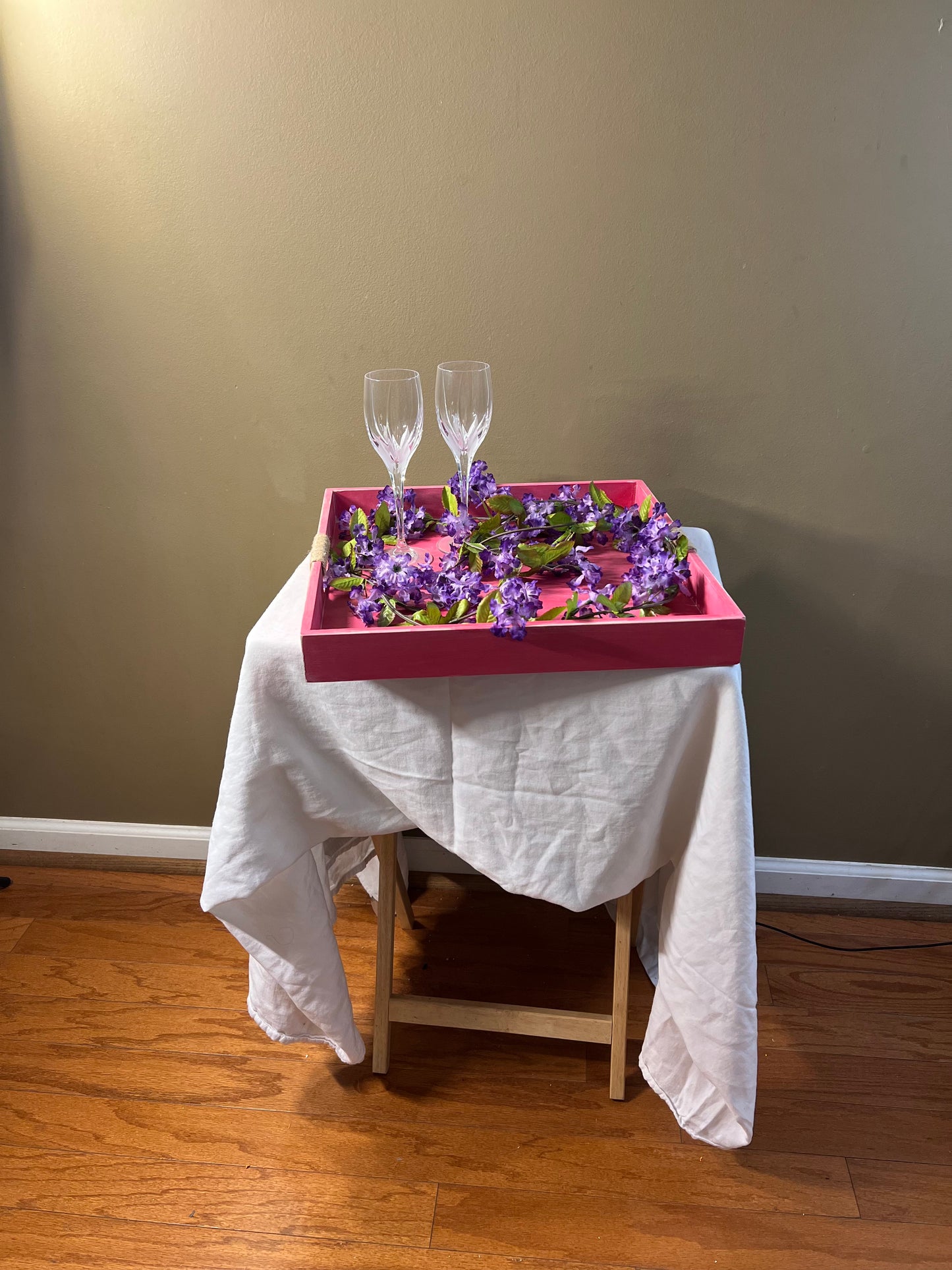 Pink wooden tray