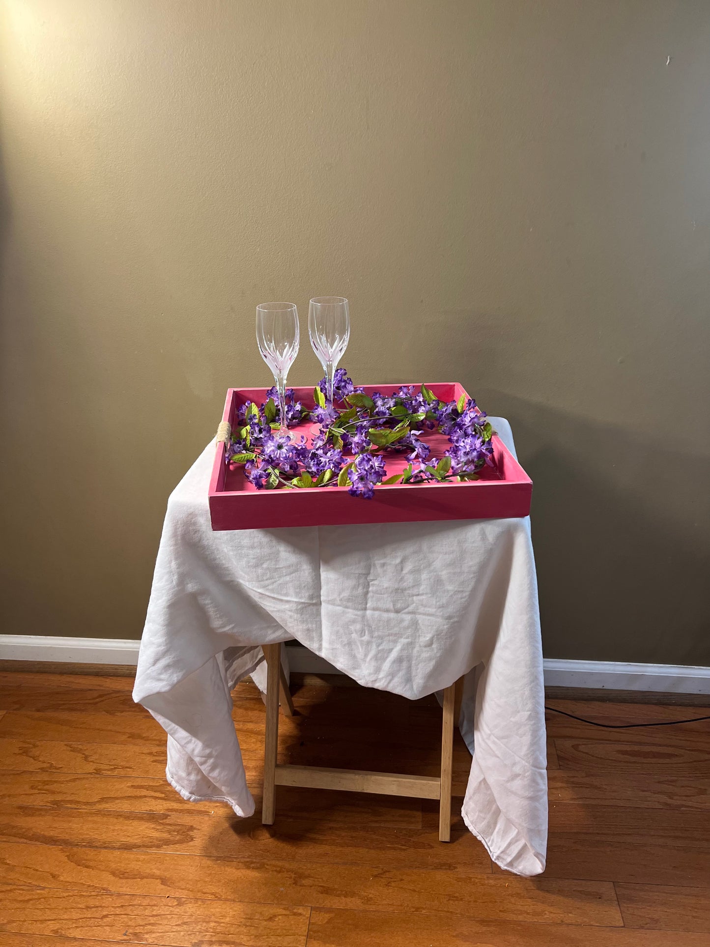 Pink wooden tray